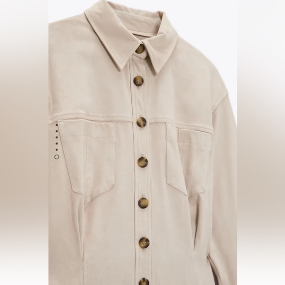 NWOT | Zara Faux Suede Button Up Mini Dress - Tan - Medium - Picture 5 of 10